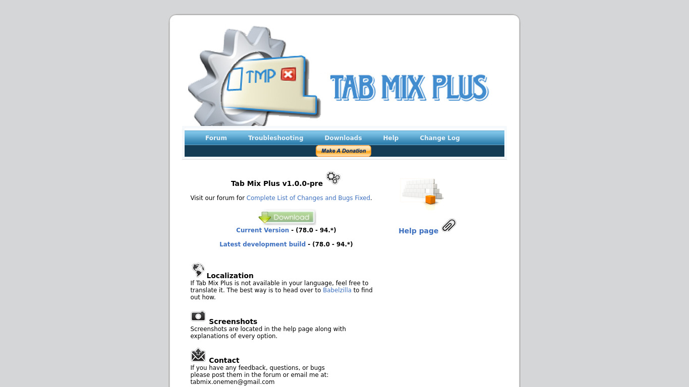 tabmixplus.org Tab Mix Plus Landing page
