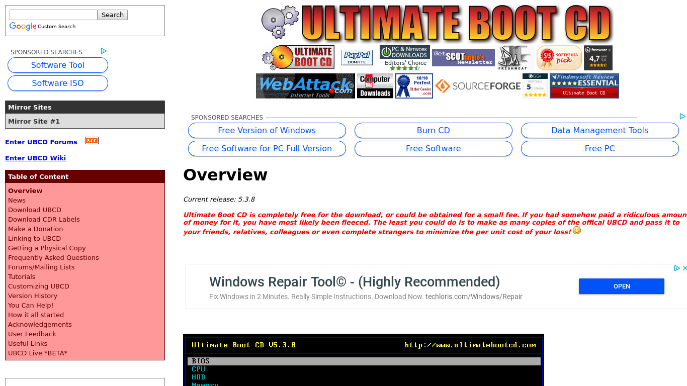 Ultimate Boot CD Landing page