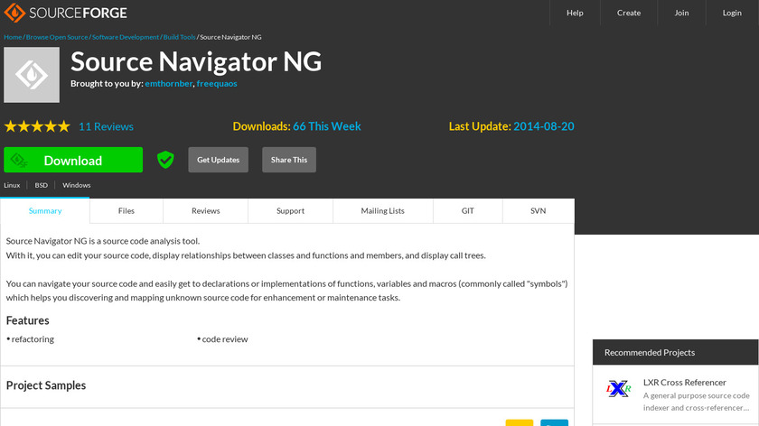 Source-Navigator NG Landing Page