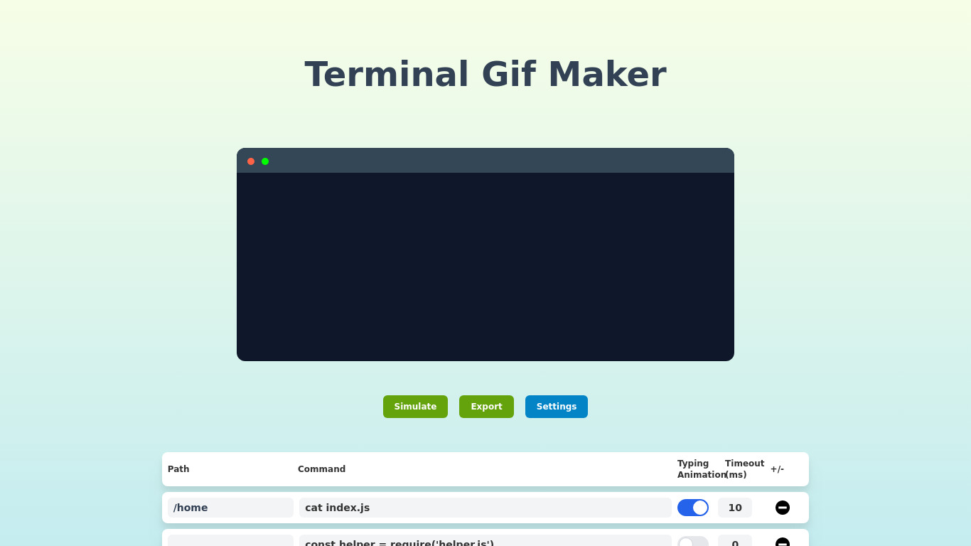 Terminal Gif Maker Landing page