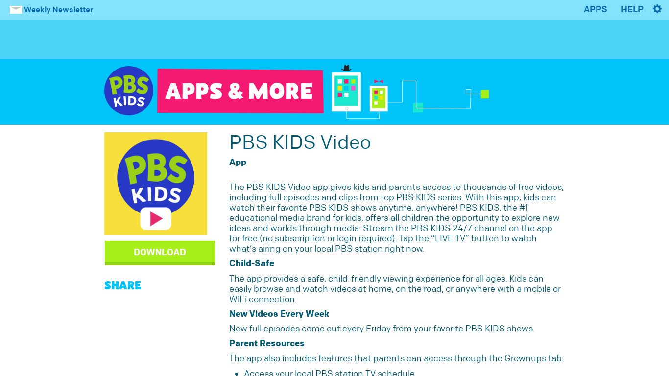 PBS KIDS Video Landing page