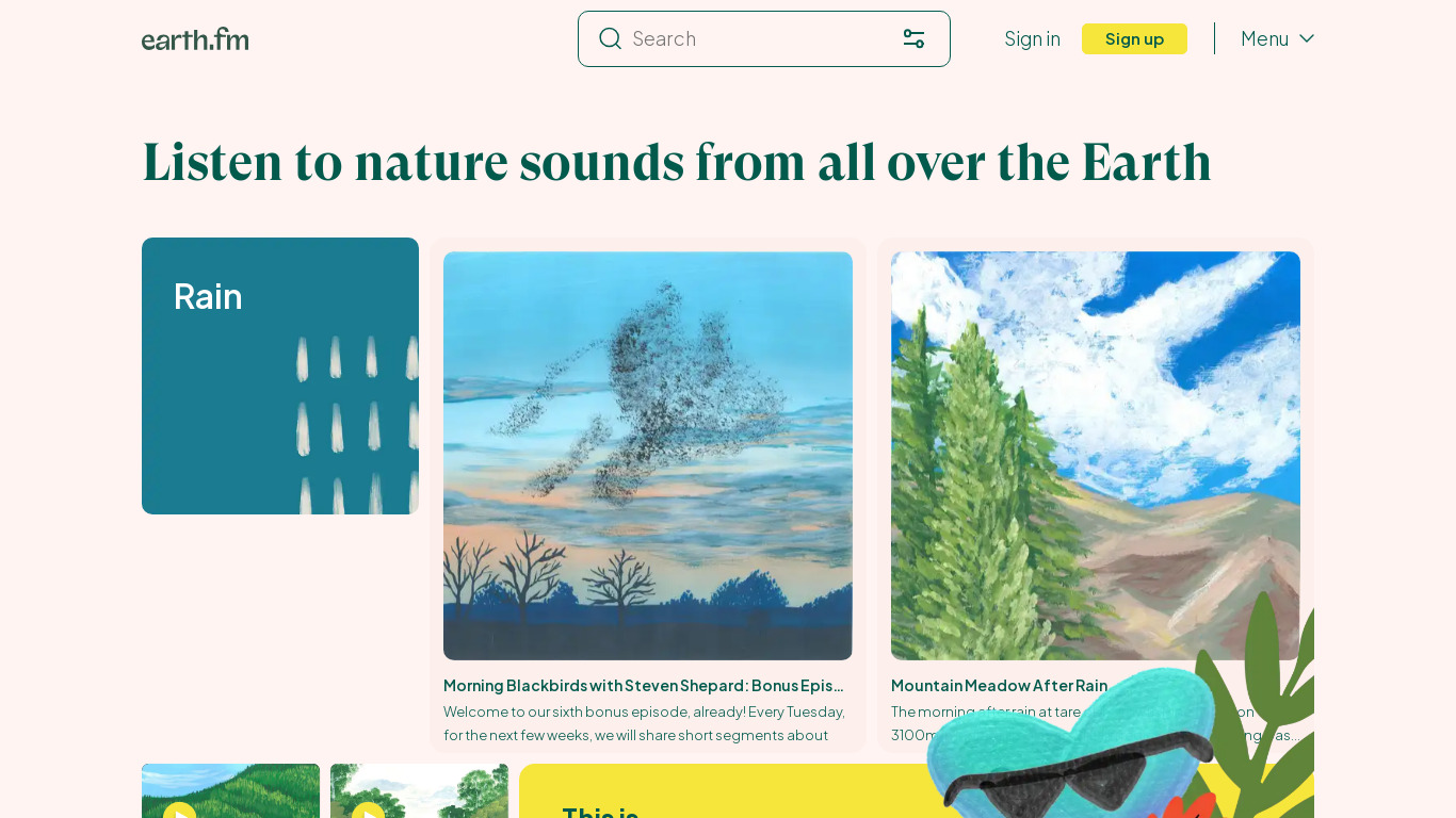 Earth.fm Landing page
