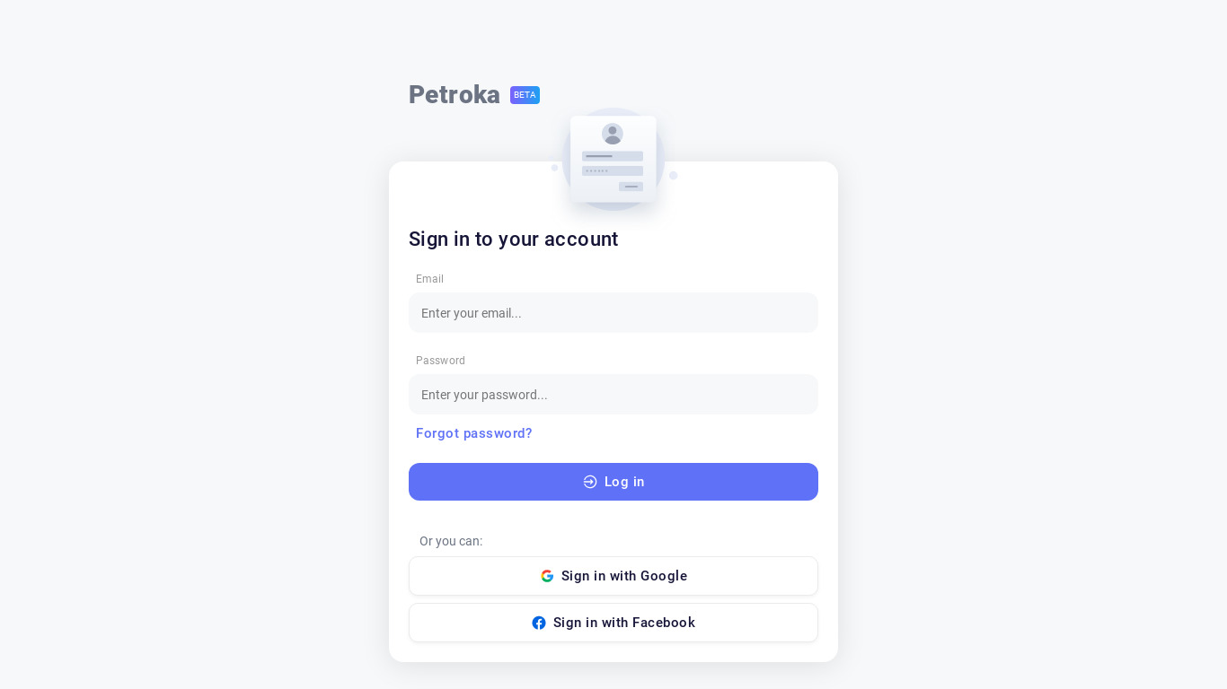 Petroka Landing page