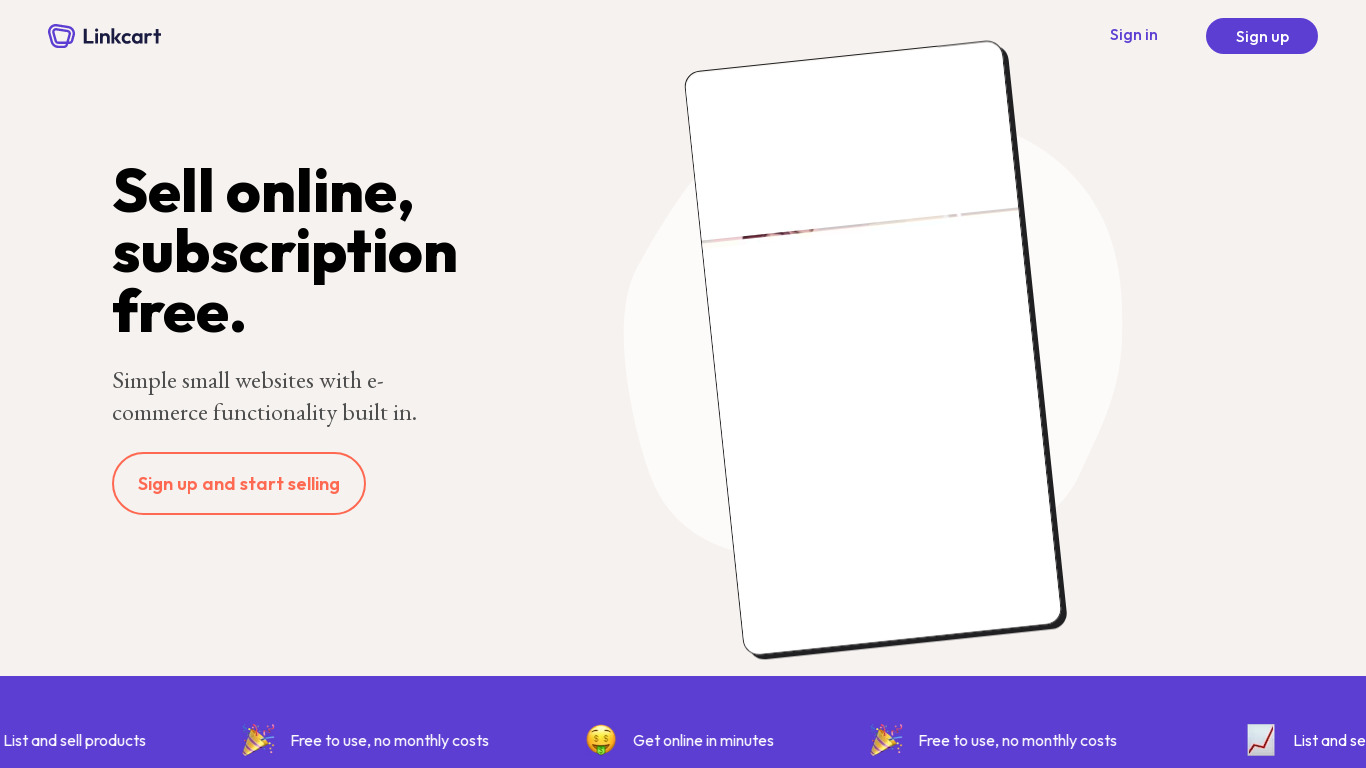 Linkcart Landing page