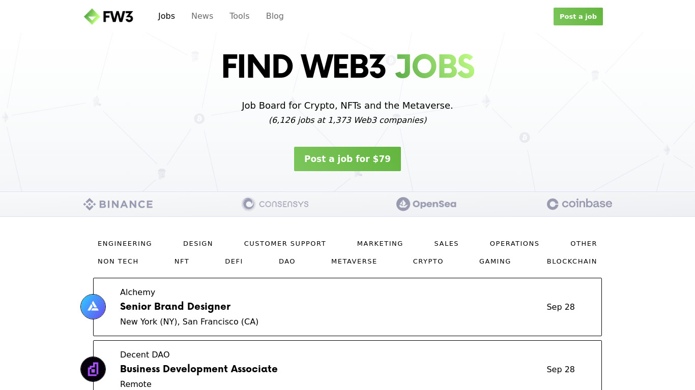 Find Web3 Jobs Landing page