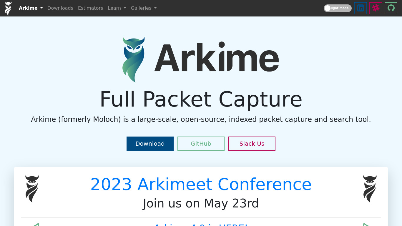 Arkime Landing page