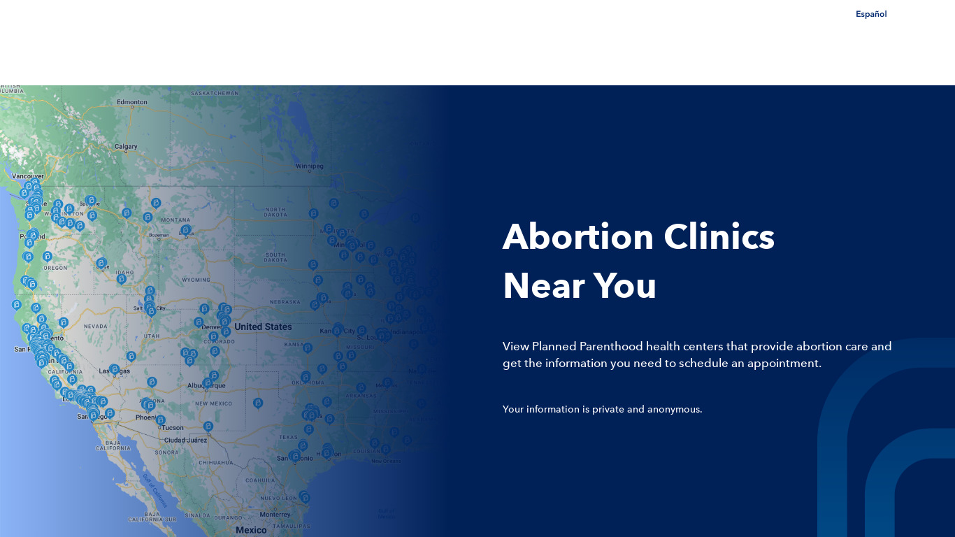Planned Parenthood Abortion Care Finder Landing page