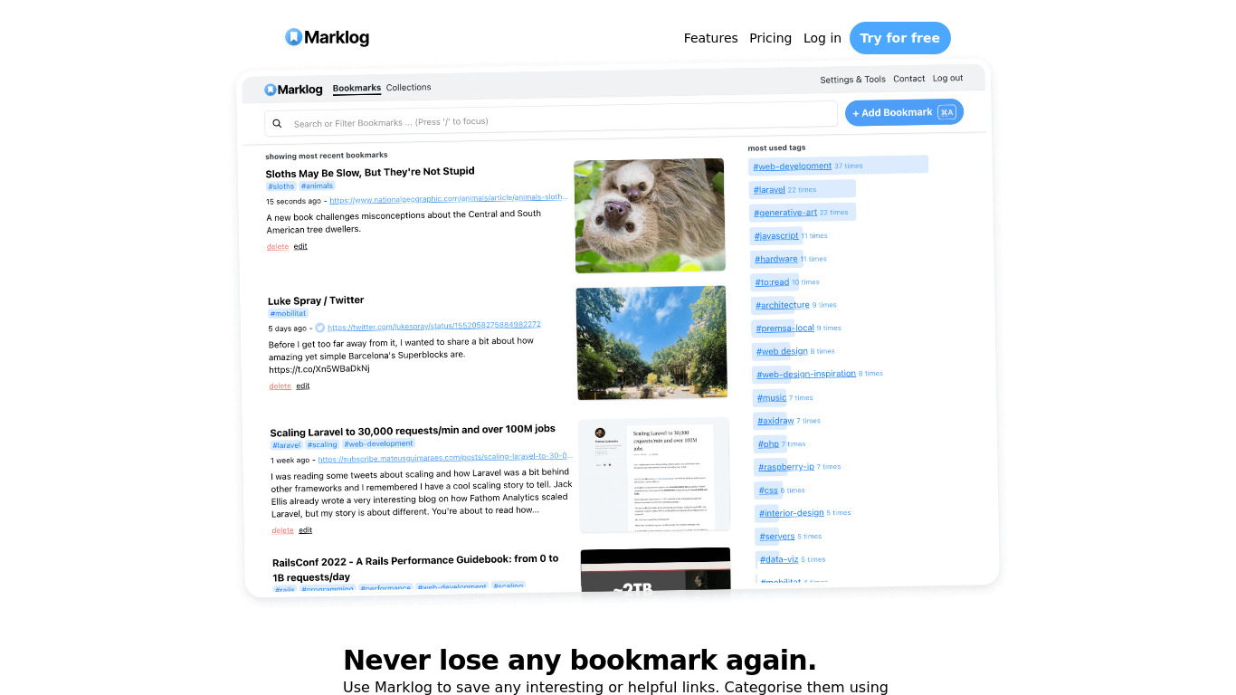 Marklog Landing page