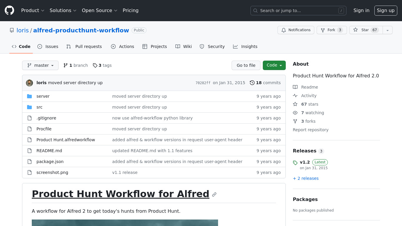 Product Hunt for Alfred Landing page