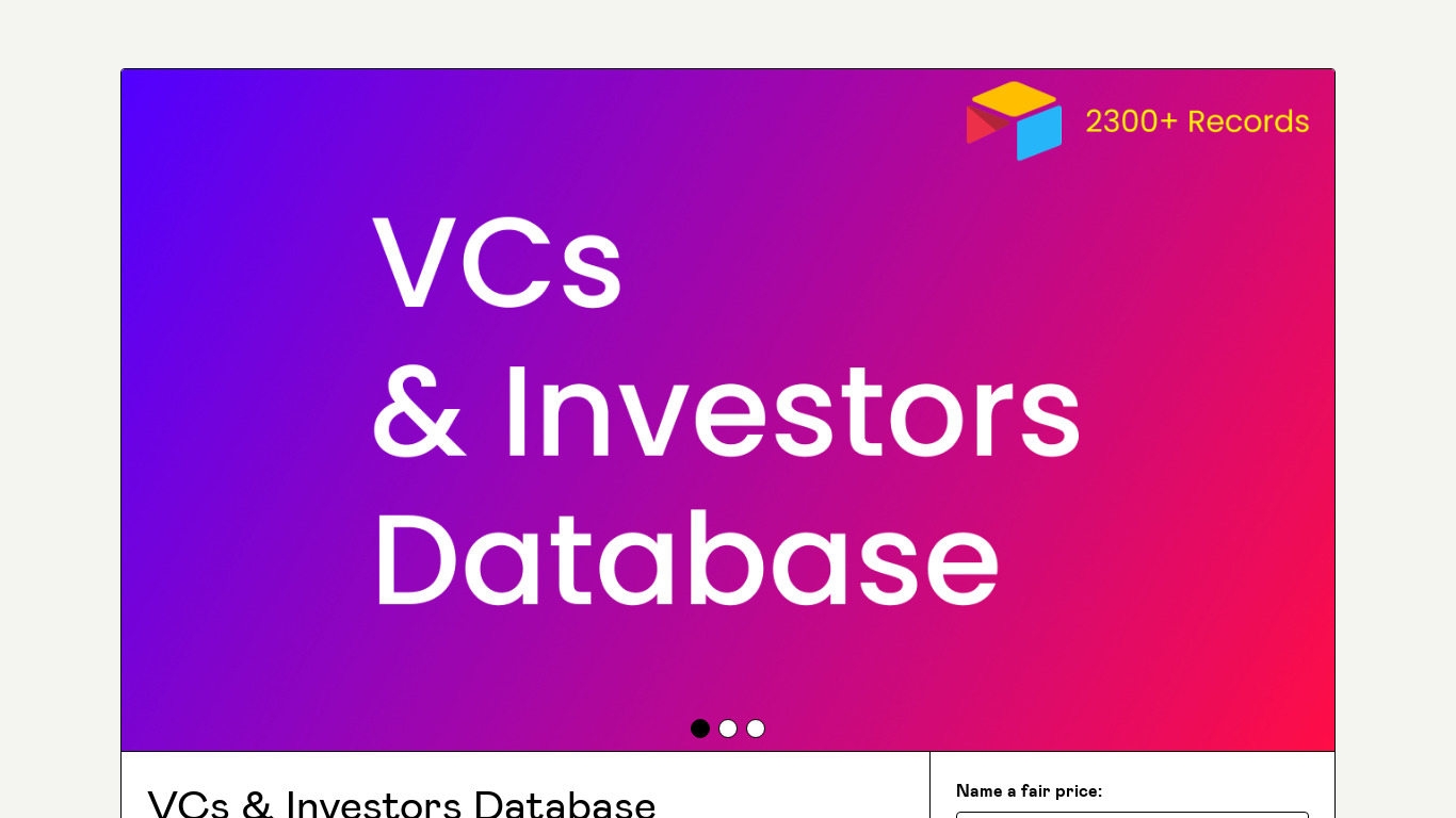 VCs & Investors Database Landing page