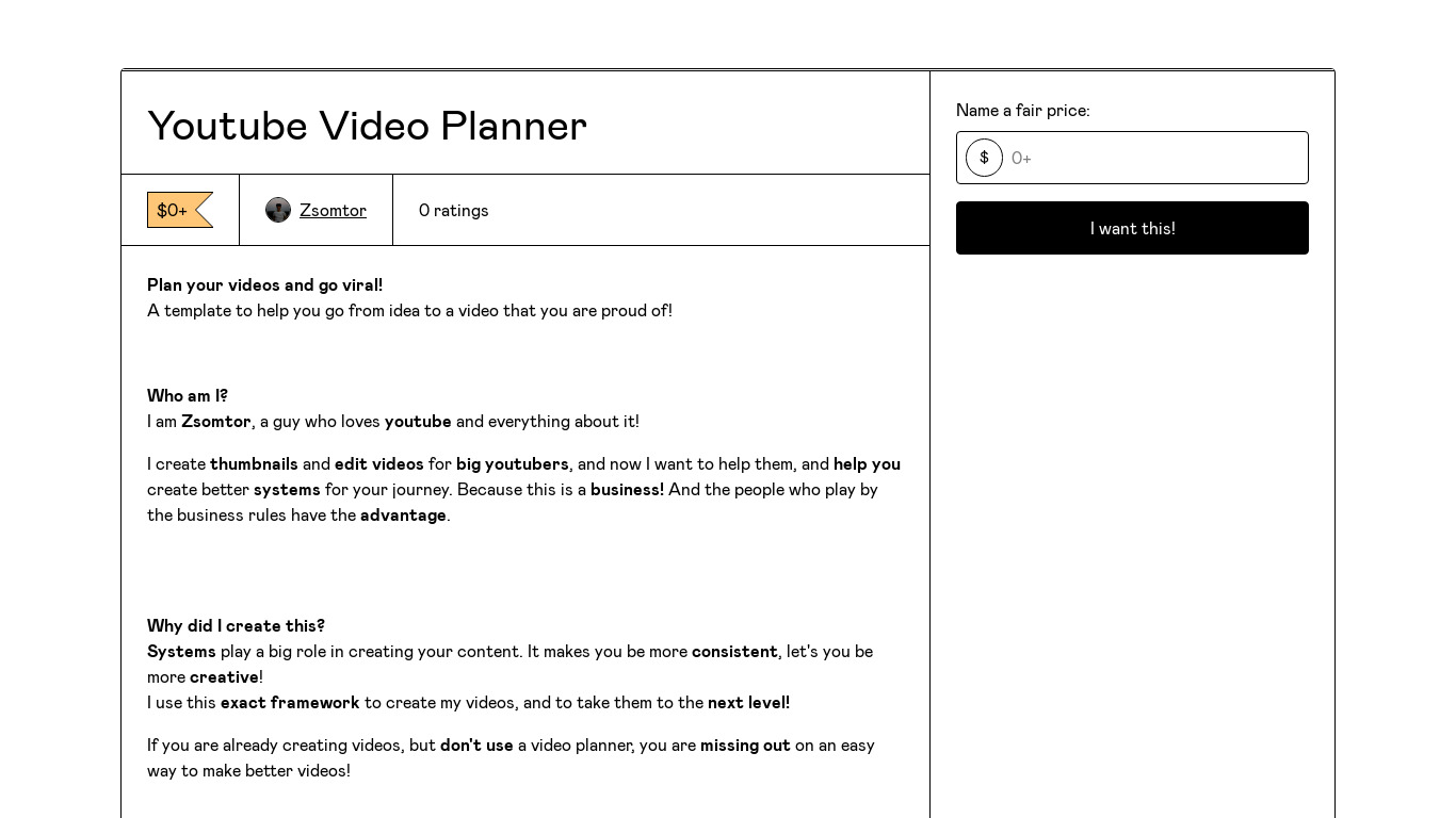 Youtube Video Planner Landing page