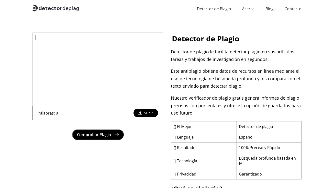 DetectorDePlagio.org Landing page