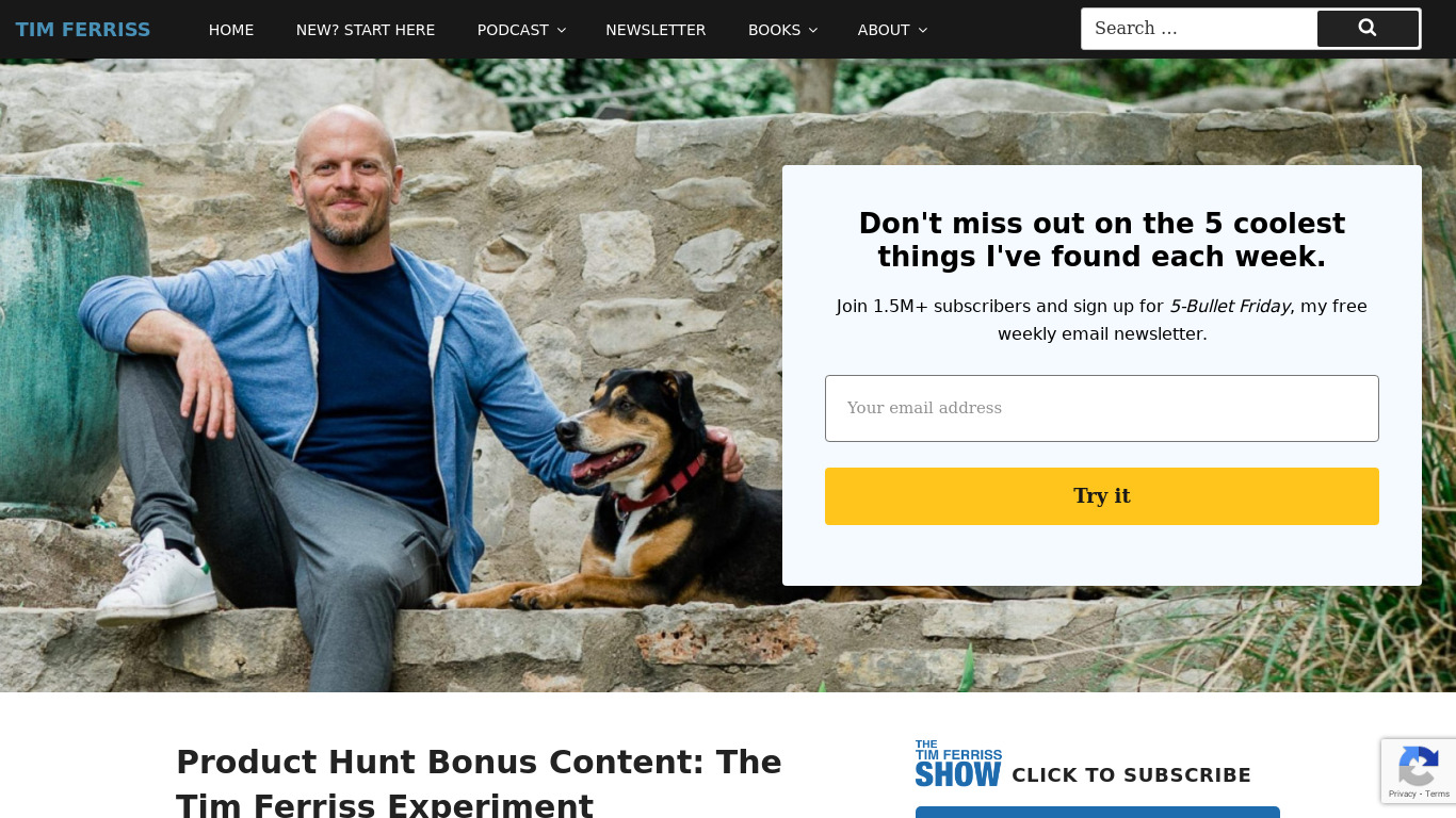 Tim Ferriss Experiment Landing page