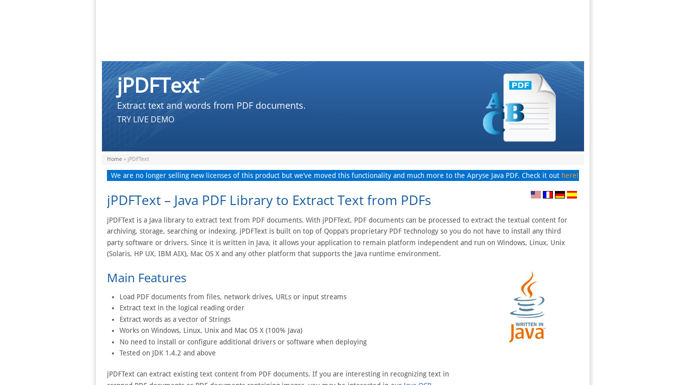 jPDFText Landing page