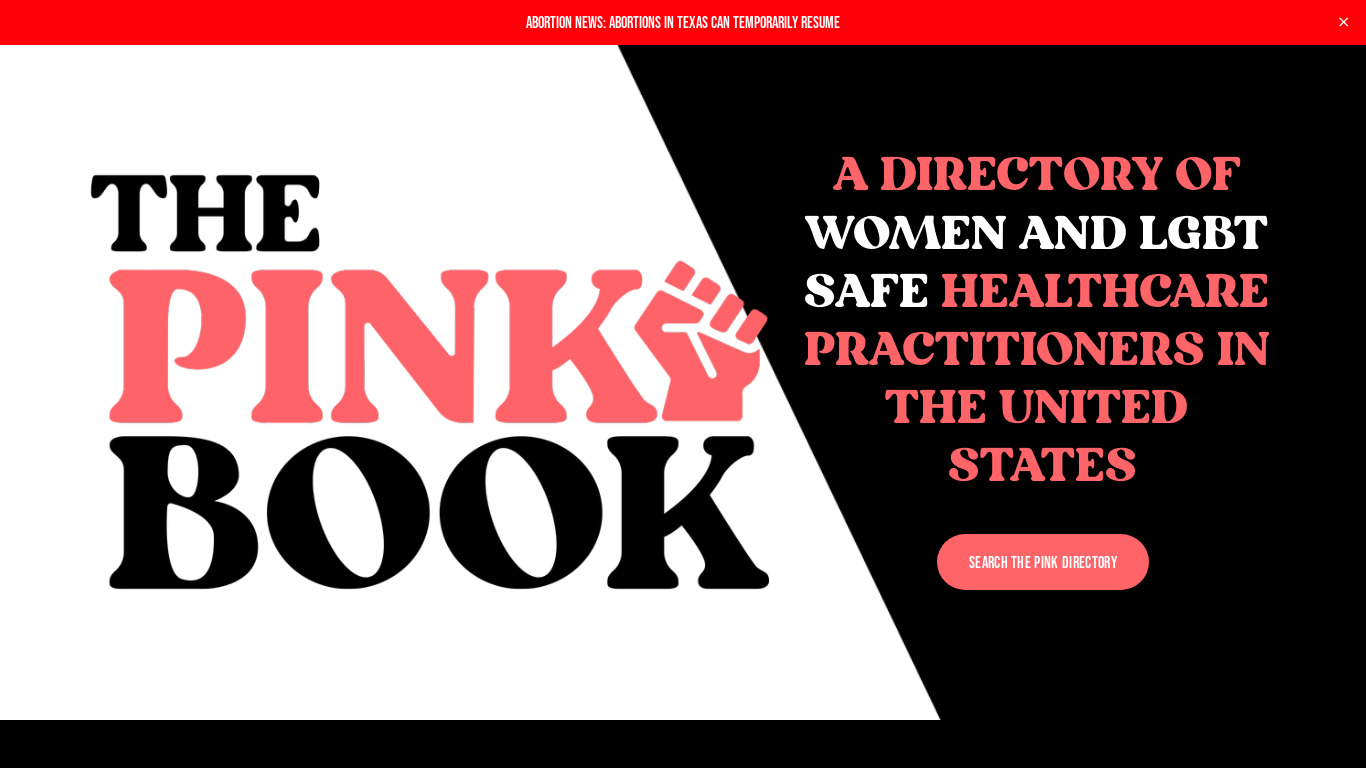 The Pink Book Landing page