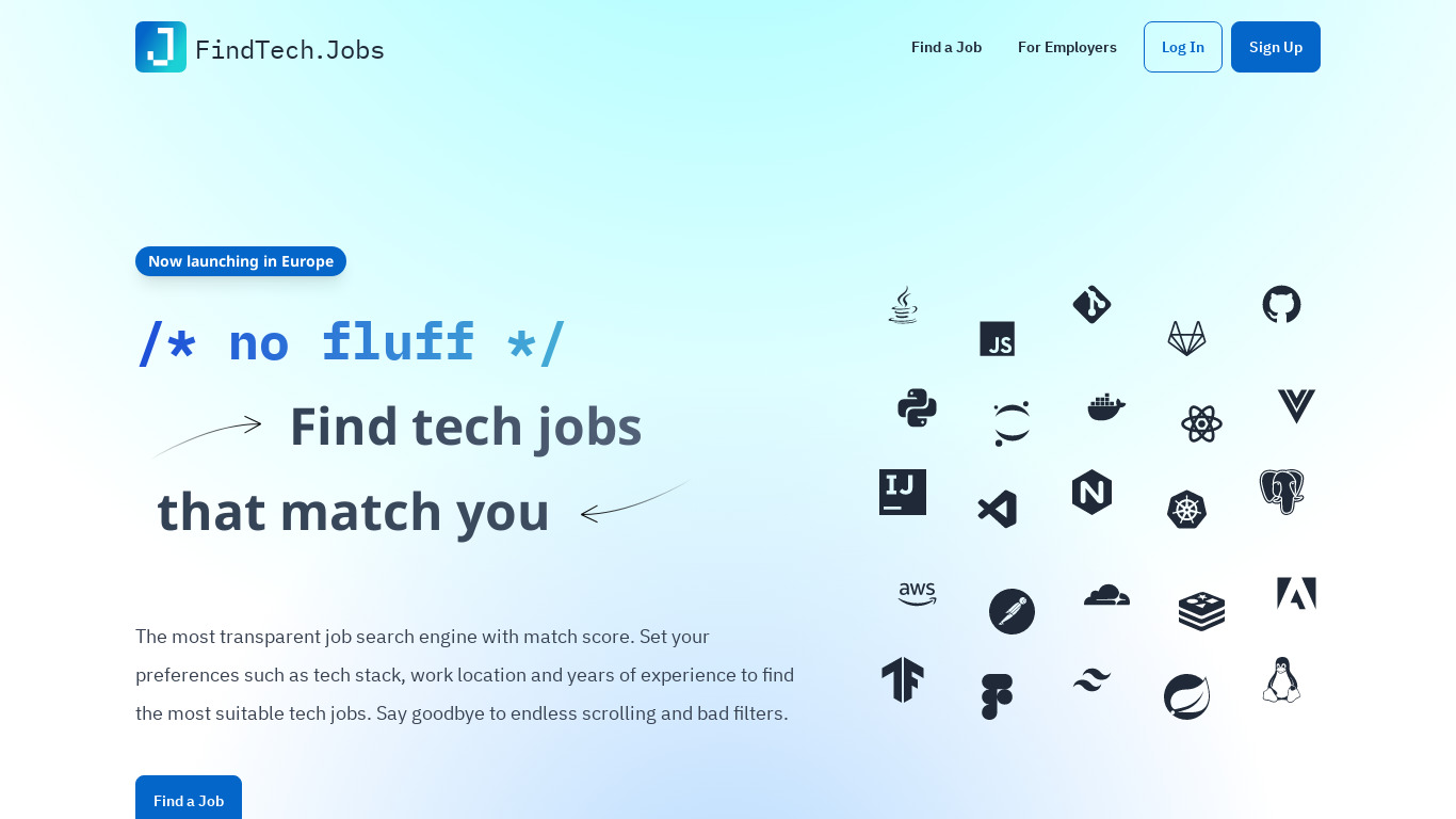 FindTech.Jobs Landing page