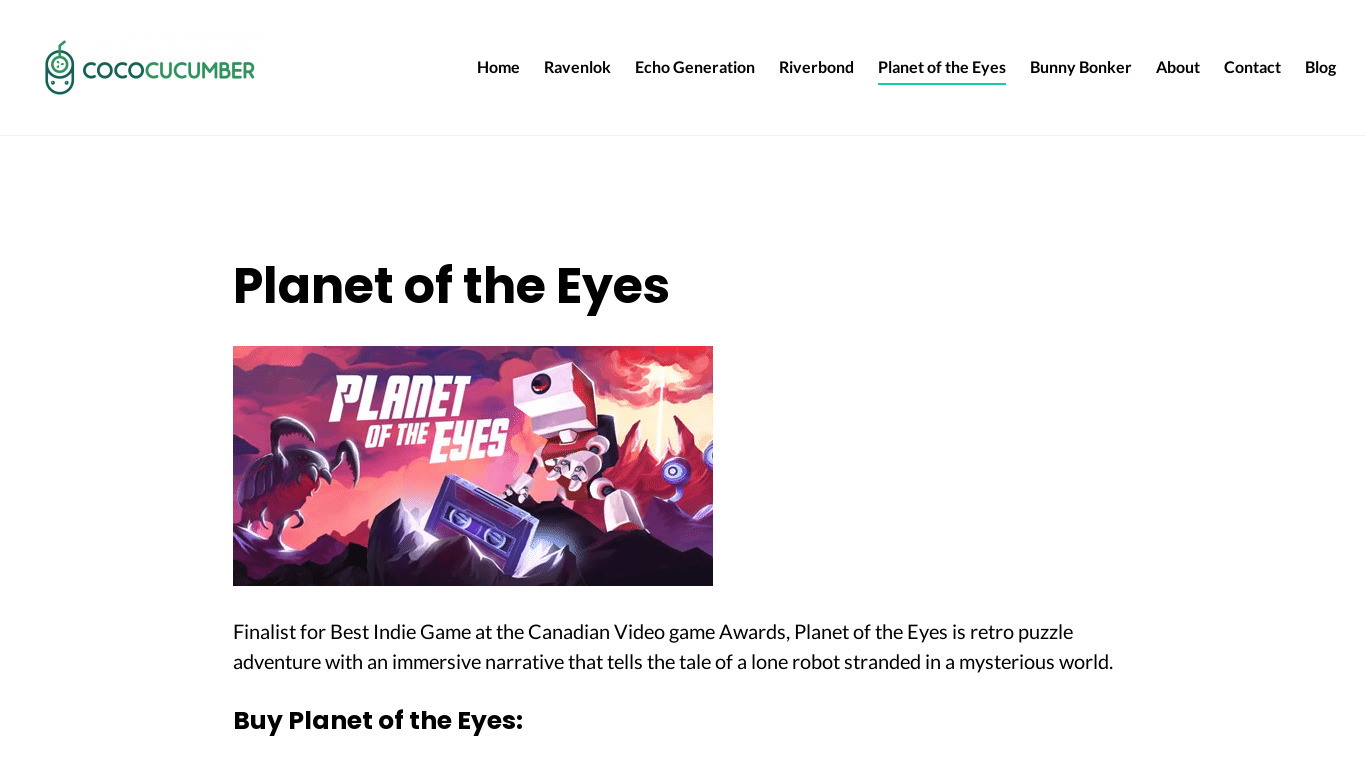 Planet of the Eyes Landing page