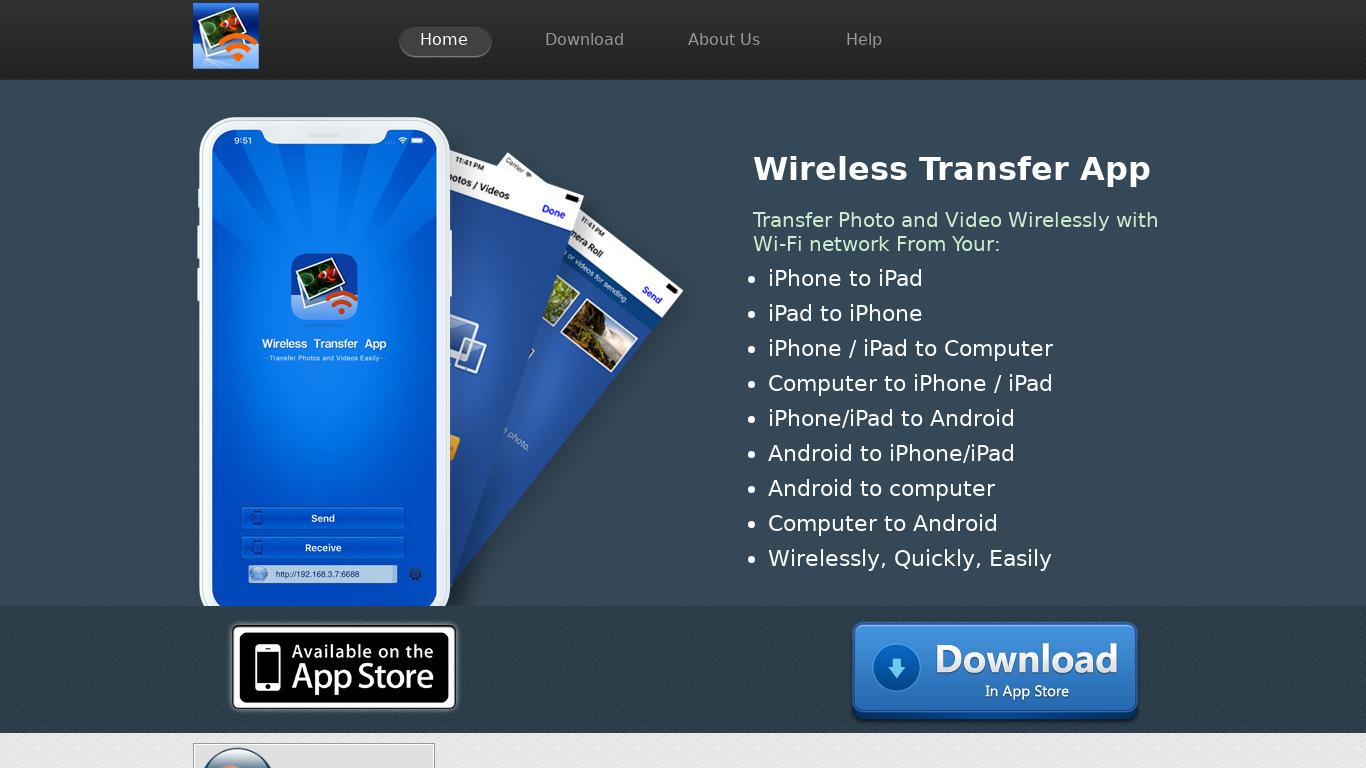 Wireless Transfer Landing page