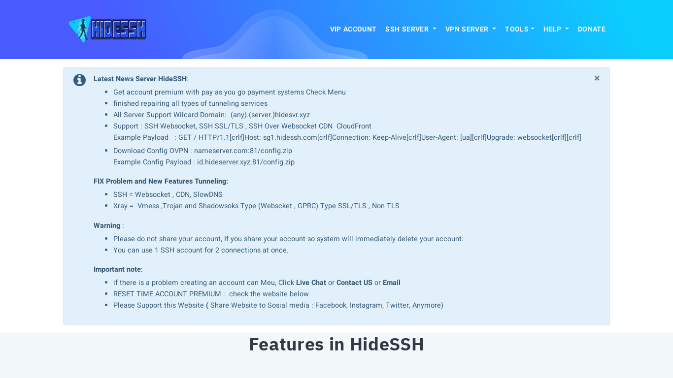HideSSH Landing page