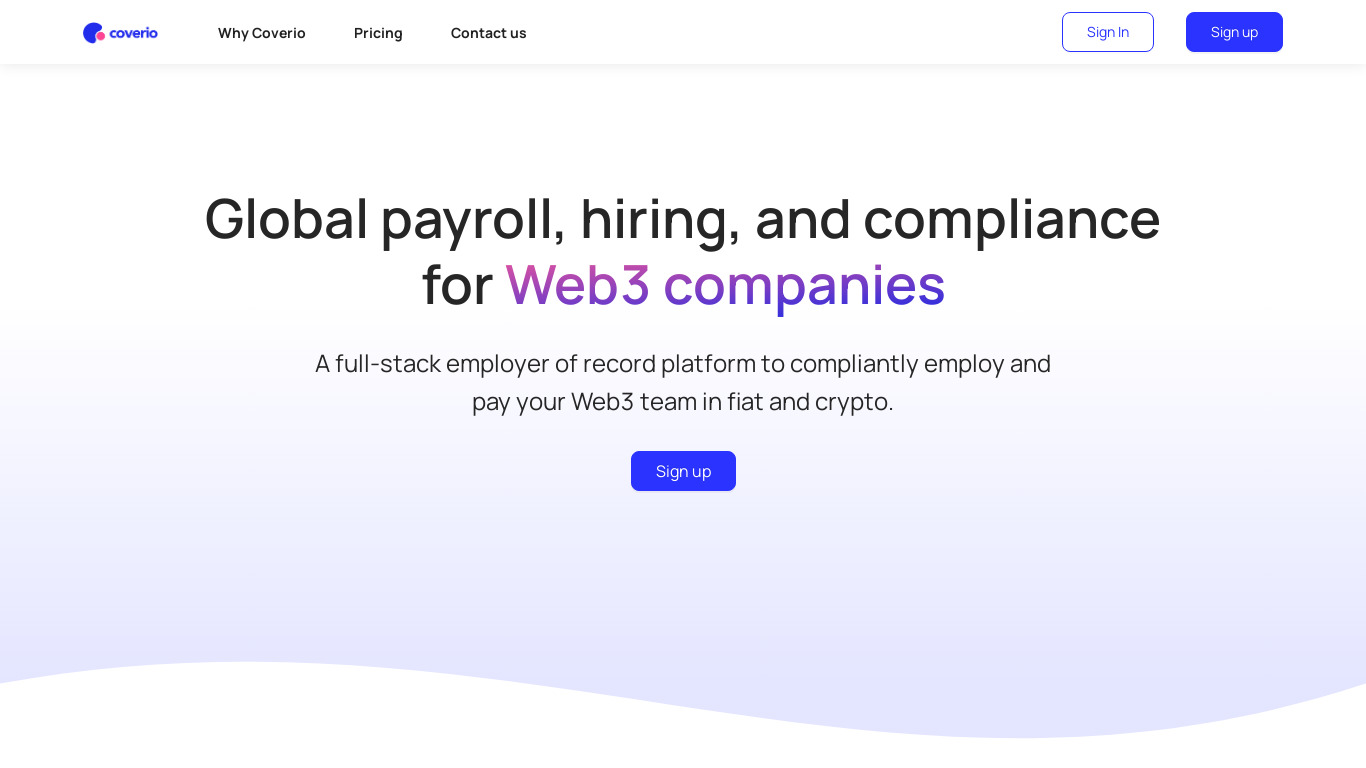 Coverio Landing page