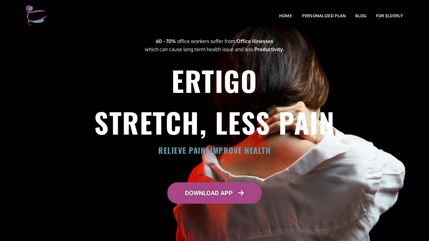 Ertigo: Productivity & Health Landing page