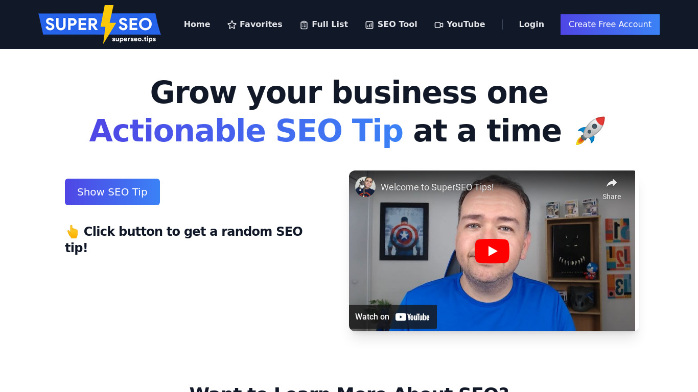 SuperSEO Tips Landing page