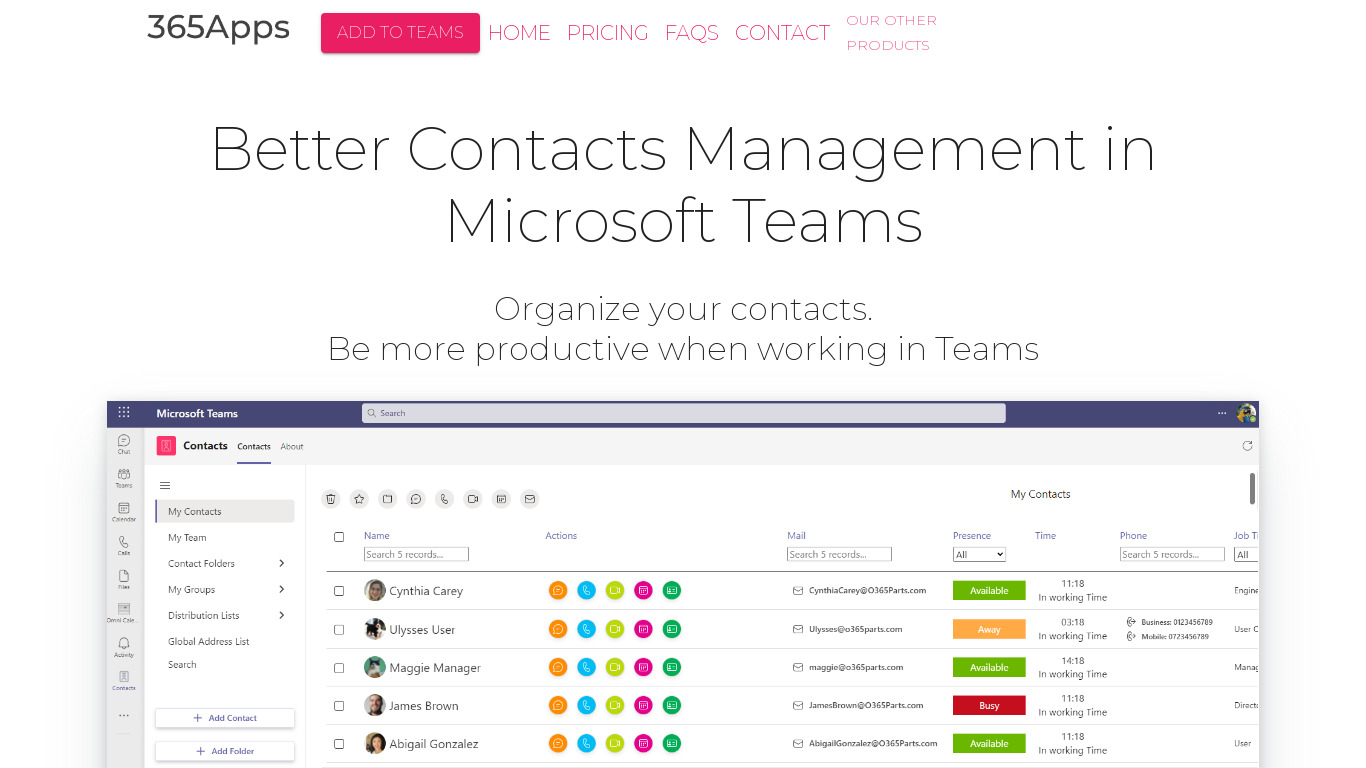ContactsManager.com Landing page