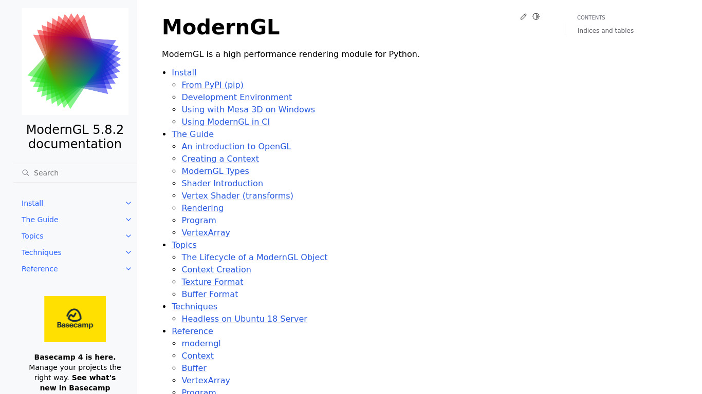 ModernGL Landing page