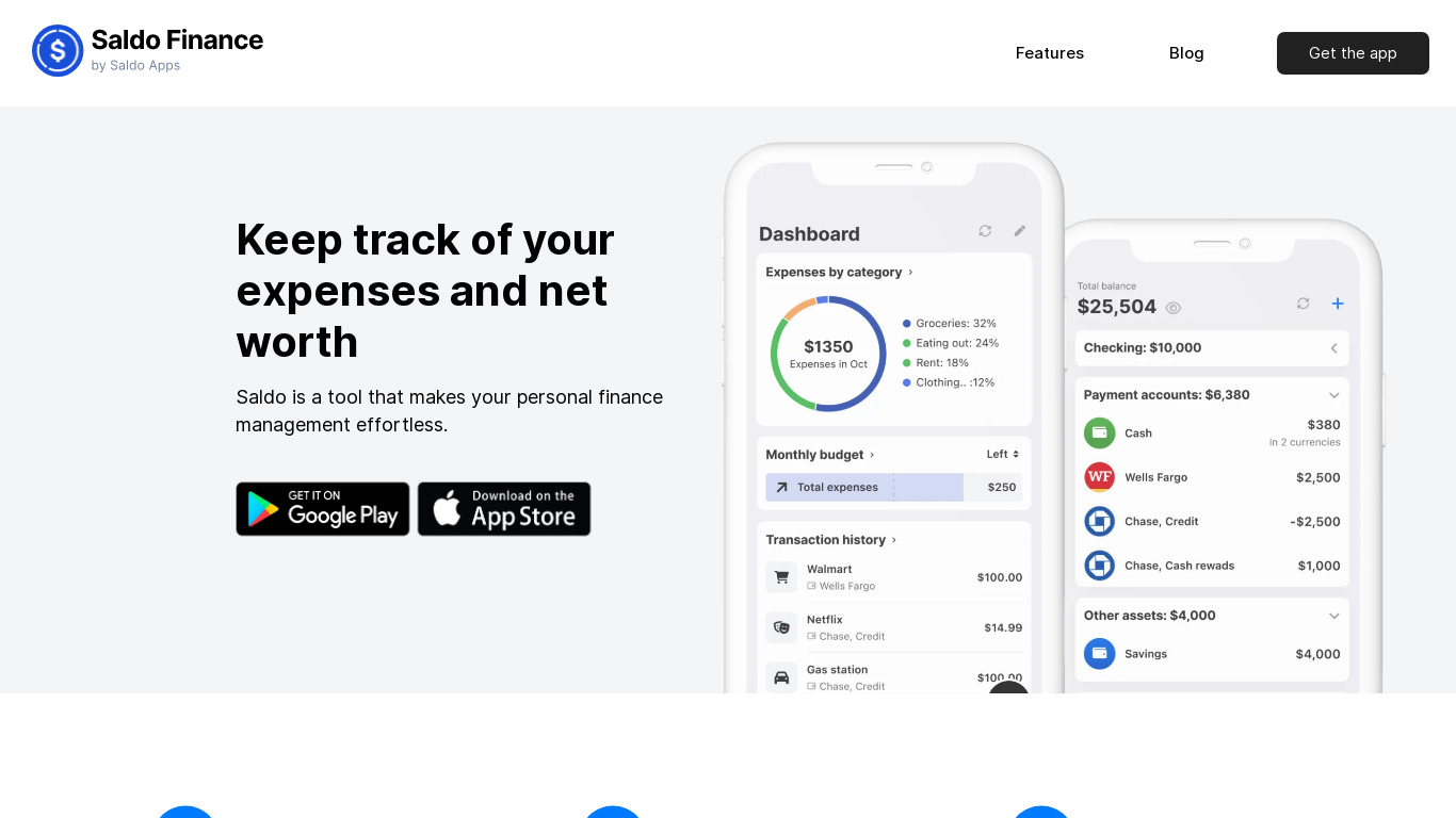 Saldo Finance App Landing page