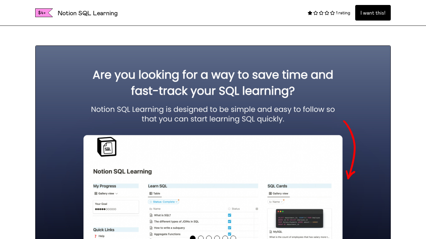 Notion SQL Learning Landing page