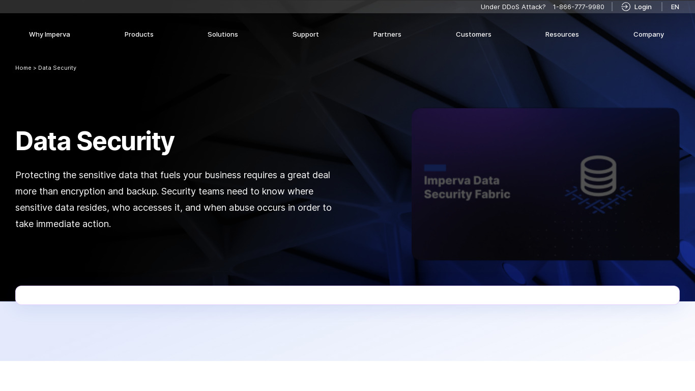 Imperva Data Security Landing page