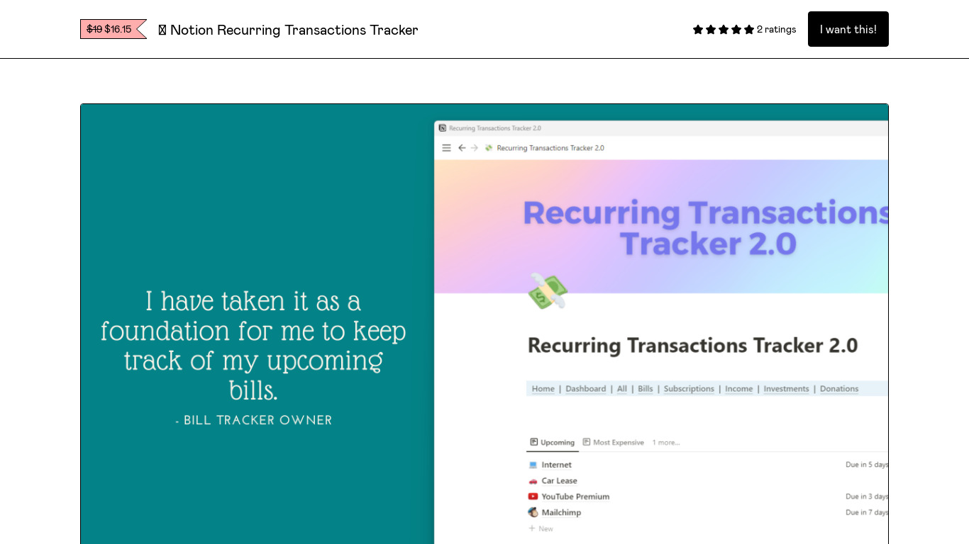 Recurring Transactions Tracker Landing page