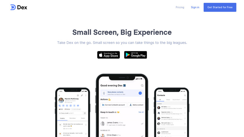 Dex for iOS and Android Landing Page