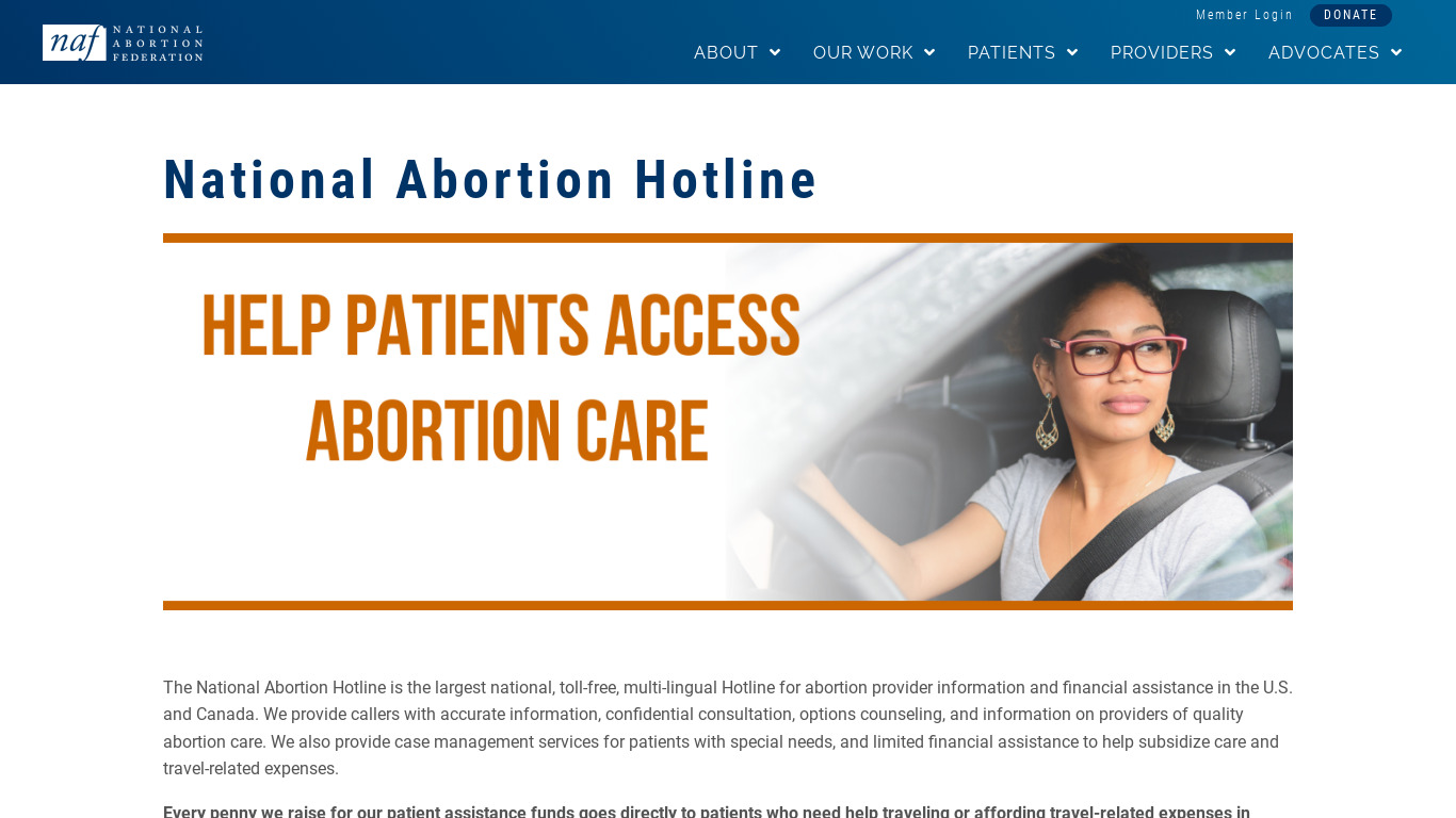 National Abortion Federation Hotline Landing page