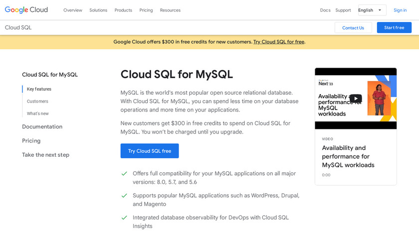 Google Cloud SQL for MySQL Landing Page