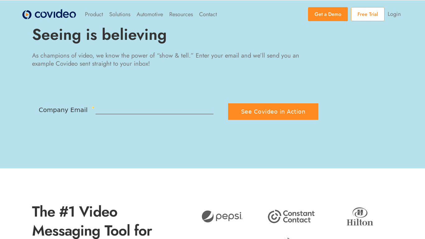 Covideo Landing page