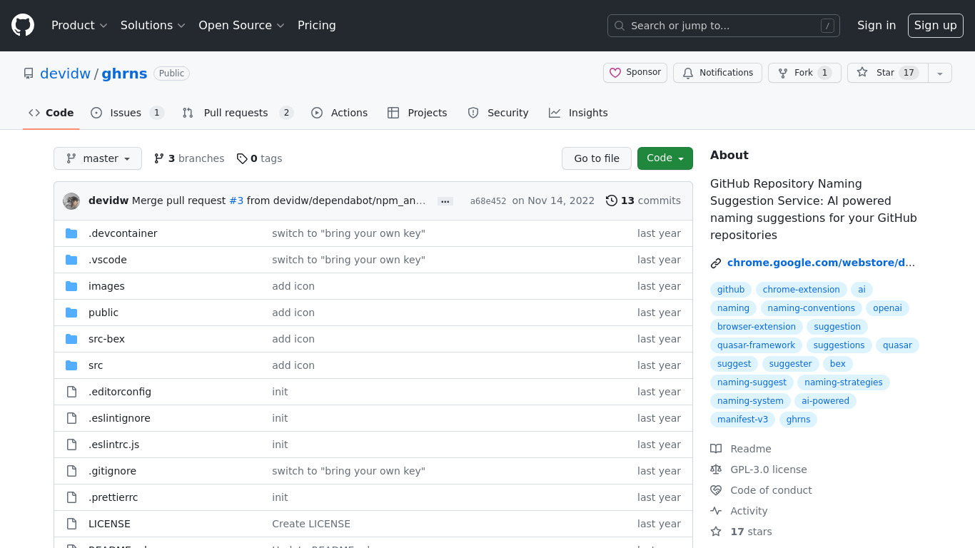 GitHub Repository Naming Suggestions Landing page