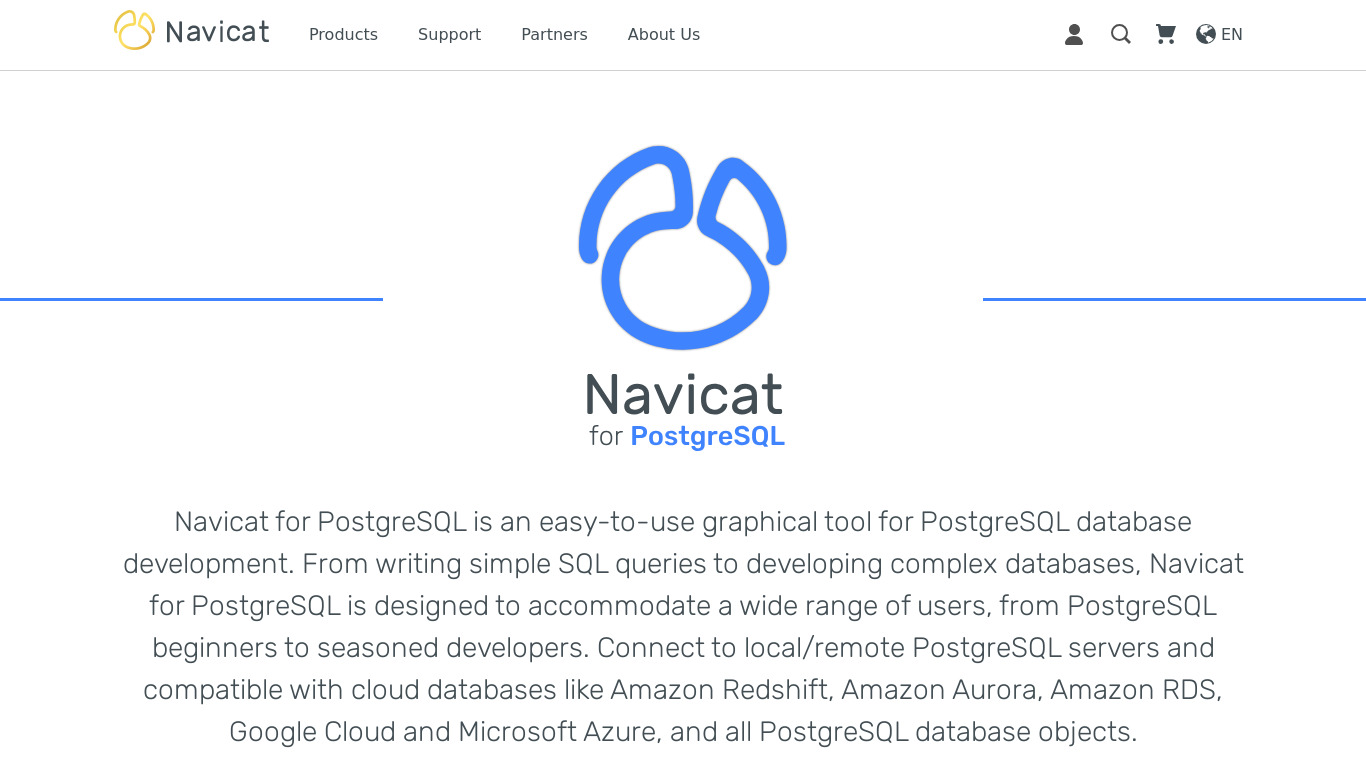Navicat for PostgreSQL Landing page