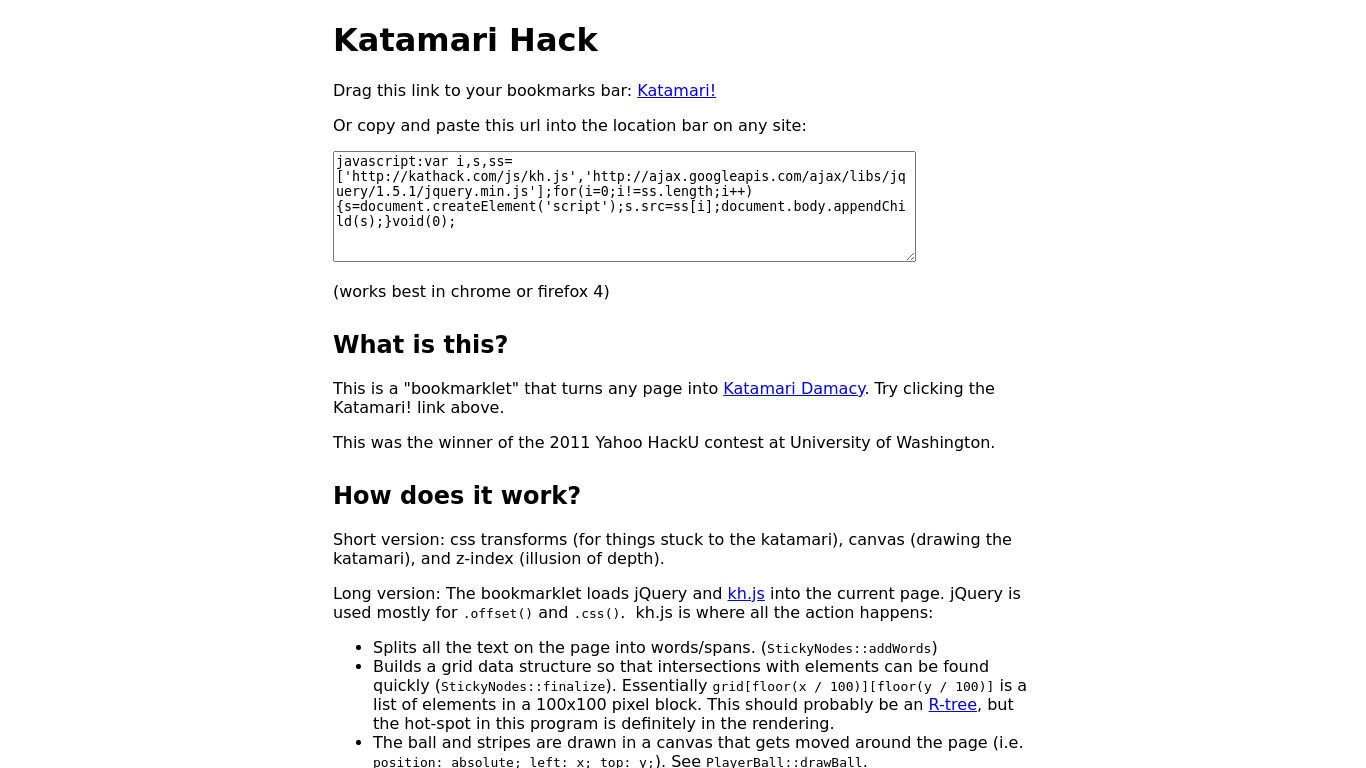 Katamari Hack Landing page