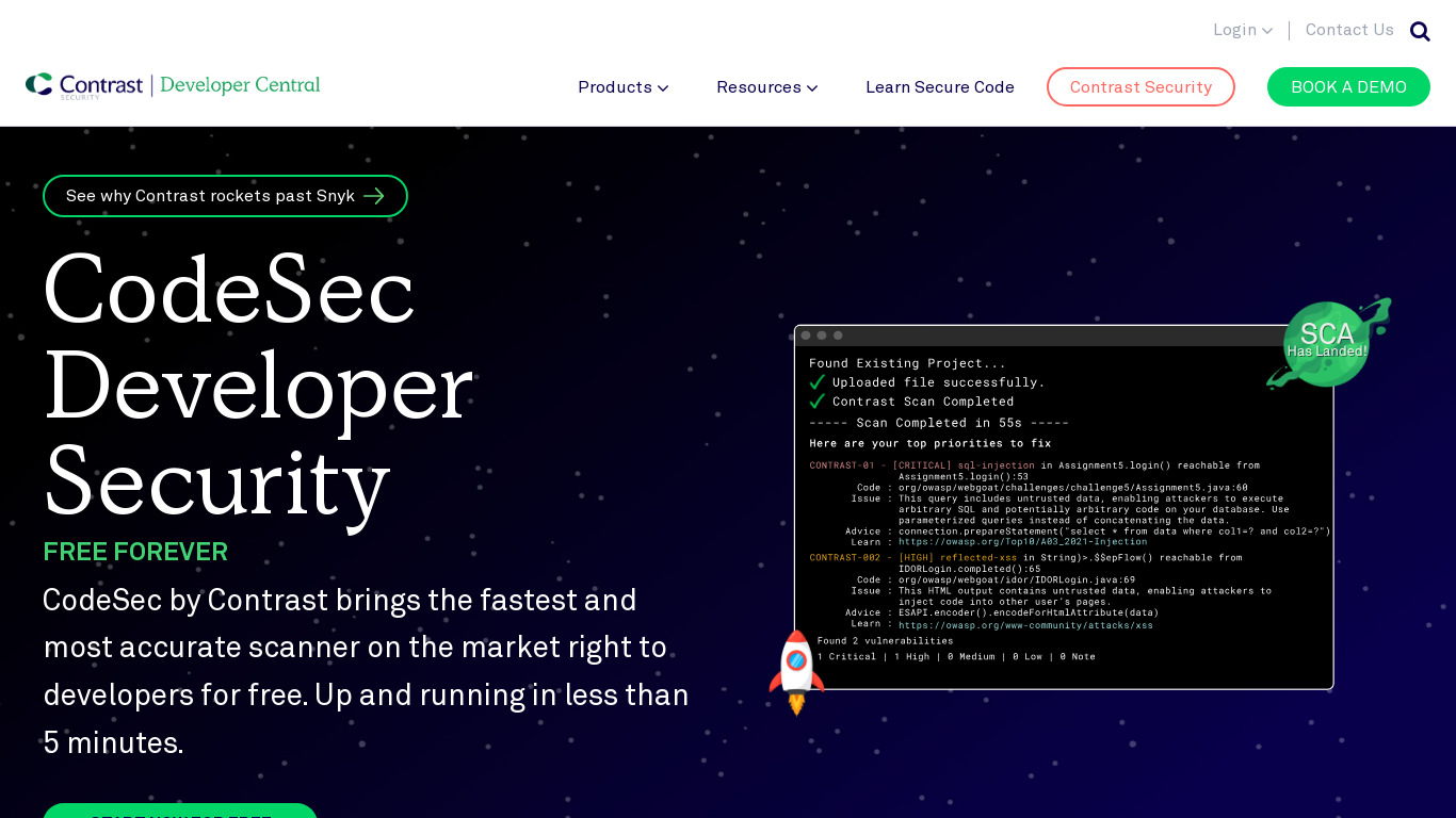 CodeSec by Contrast Landing page