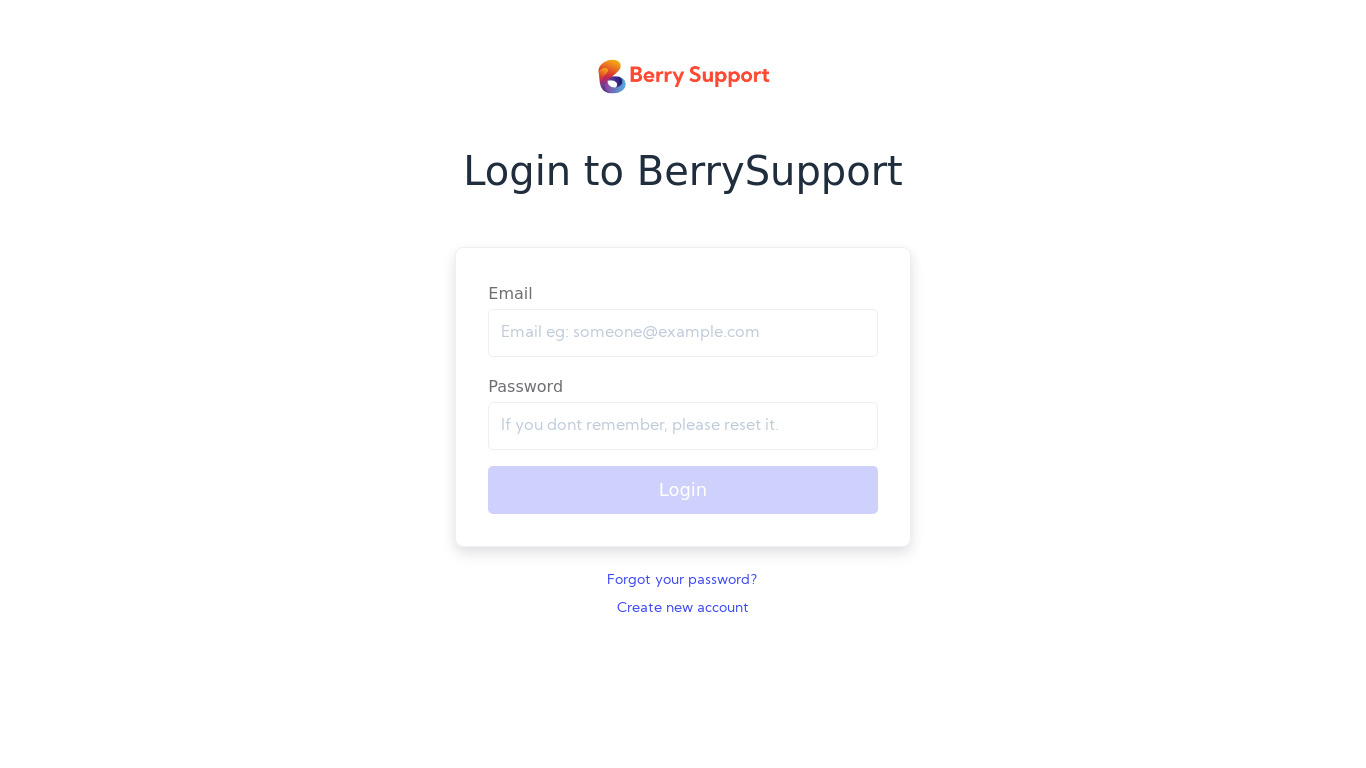 Berry Support Landing page