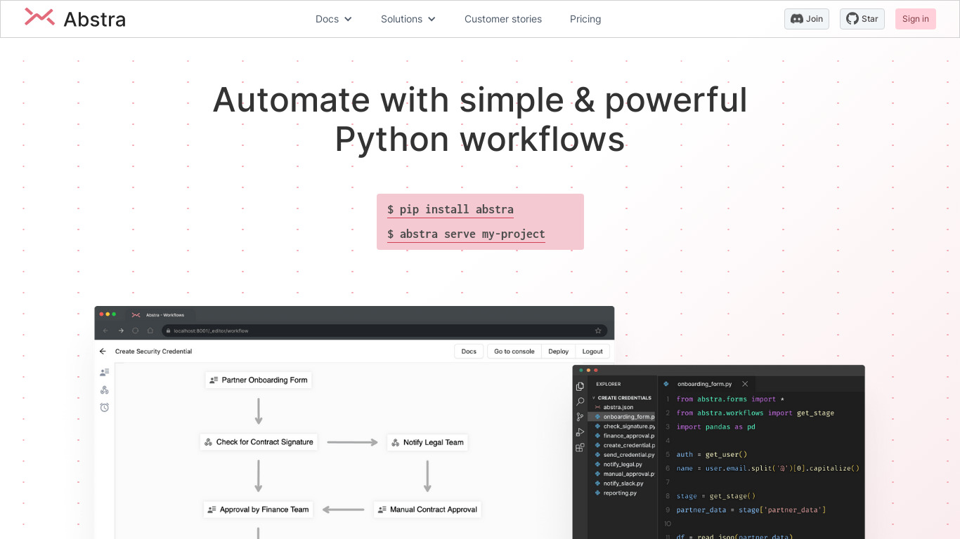 Abstra Cloud Landing page