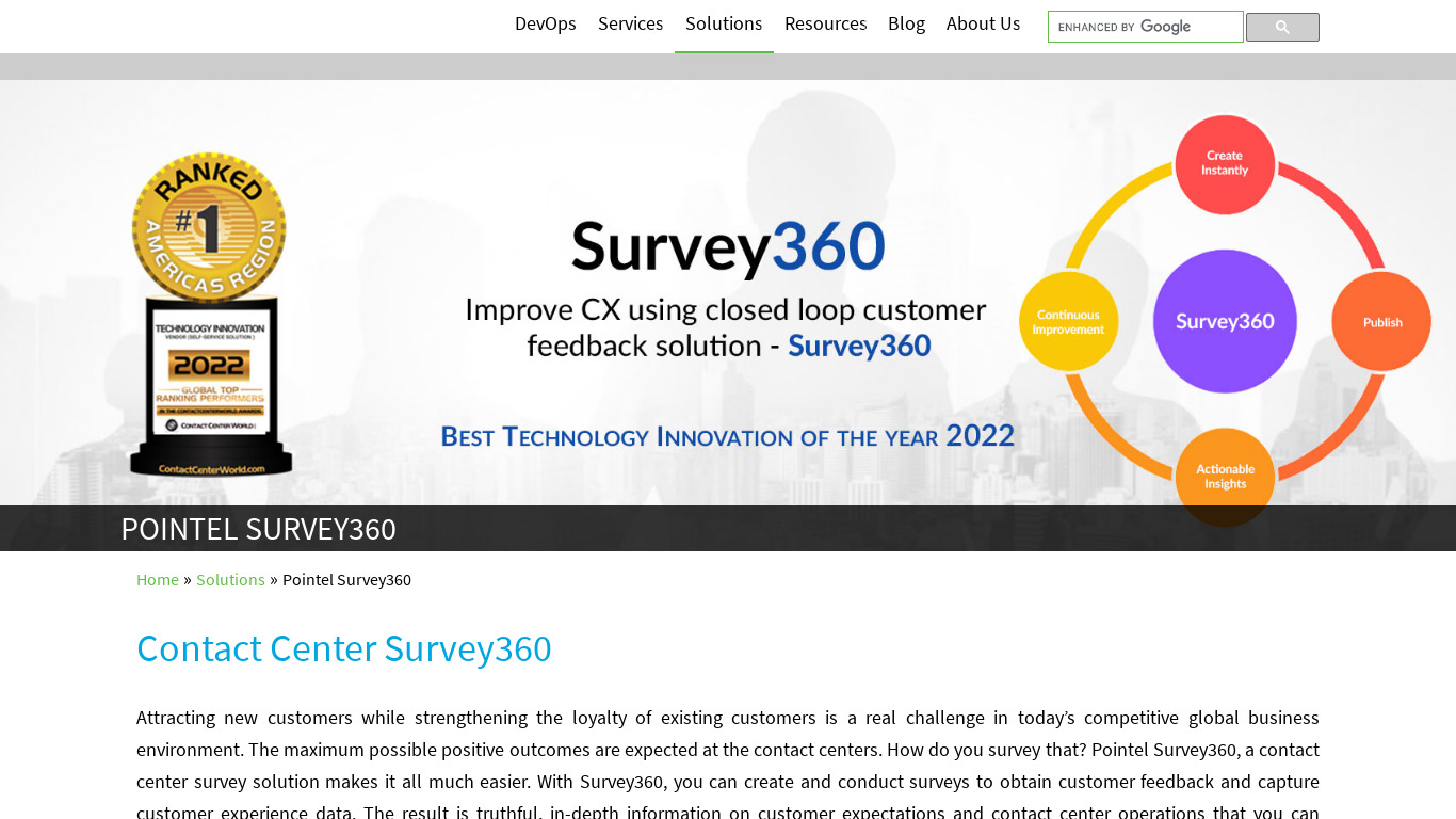 Pointel Survey360 Landing page