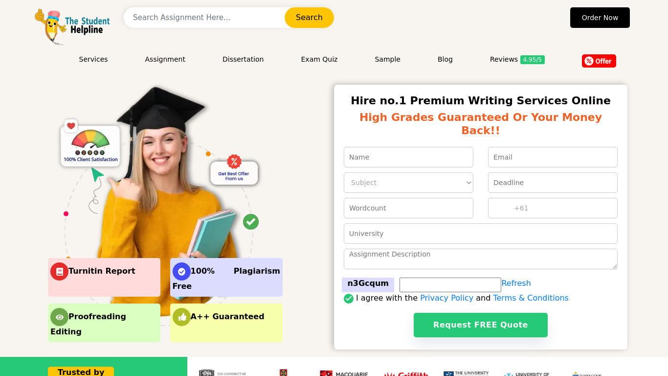 The Student Helpline Landing page