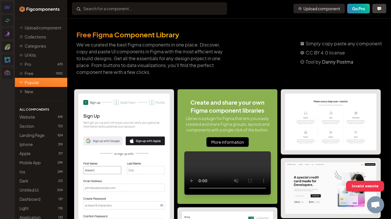 Figma Component Library Landing page
