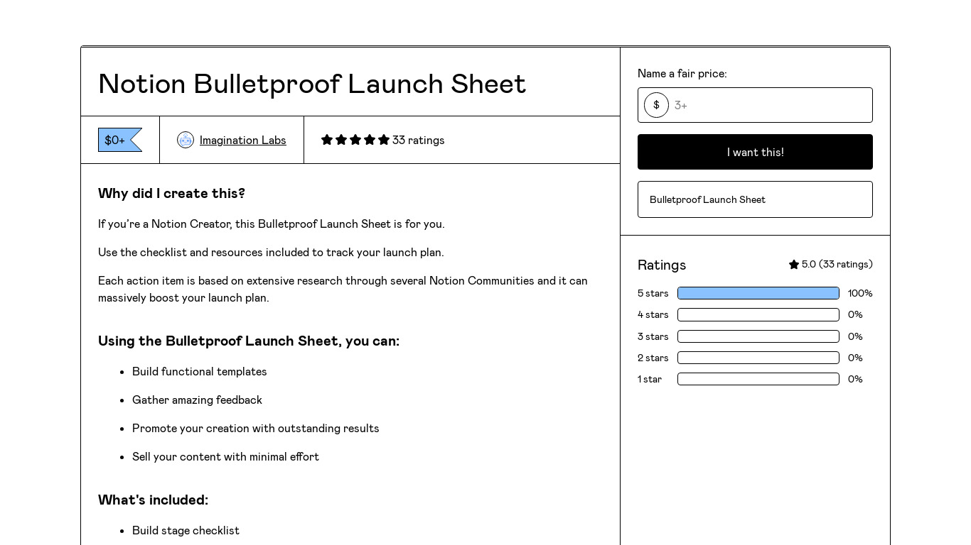 Notion Bulletproof Launch Sheet Landing page