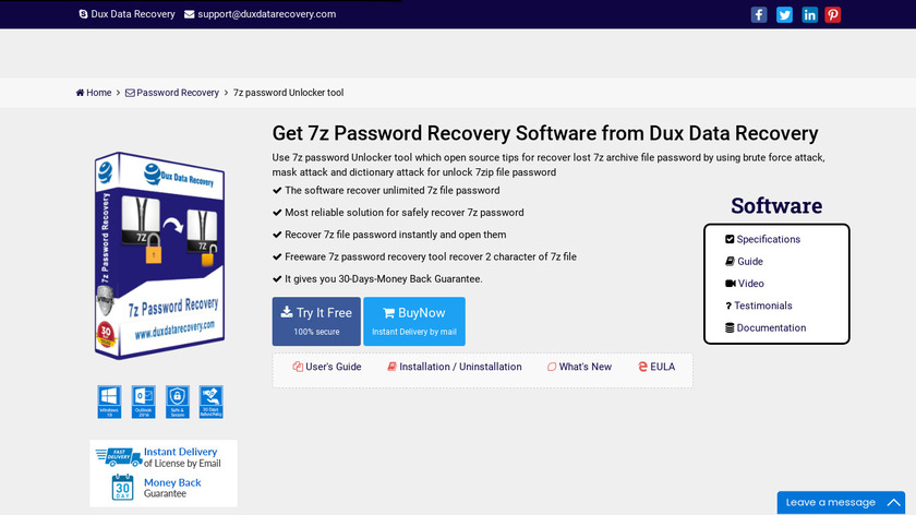 DuxDataRecovery 7z Password Recovery Landing Page