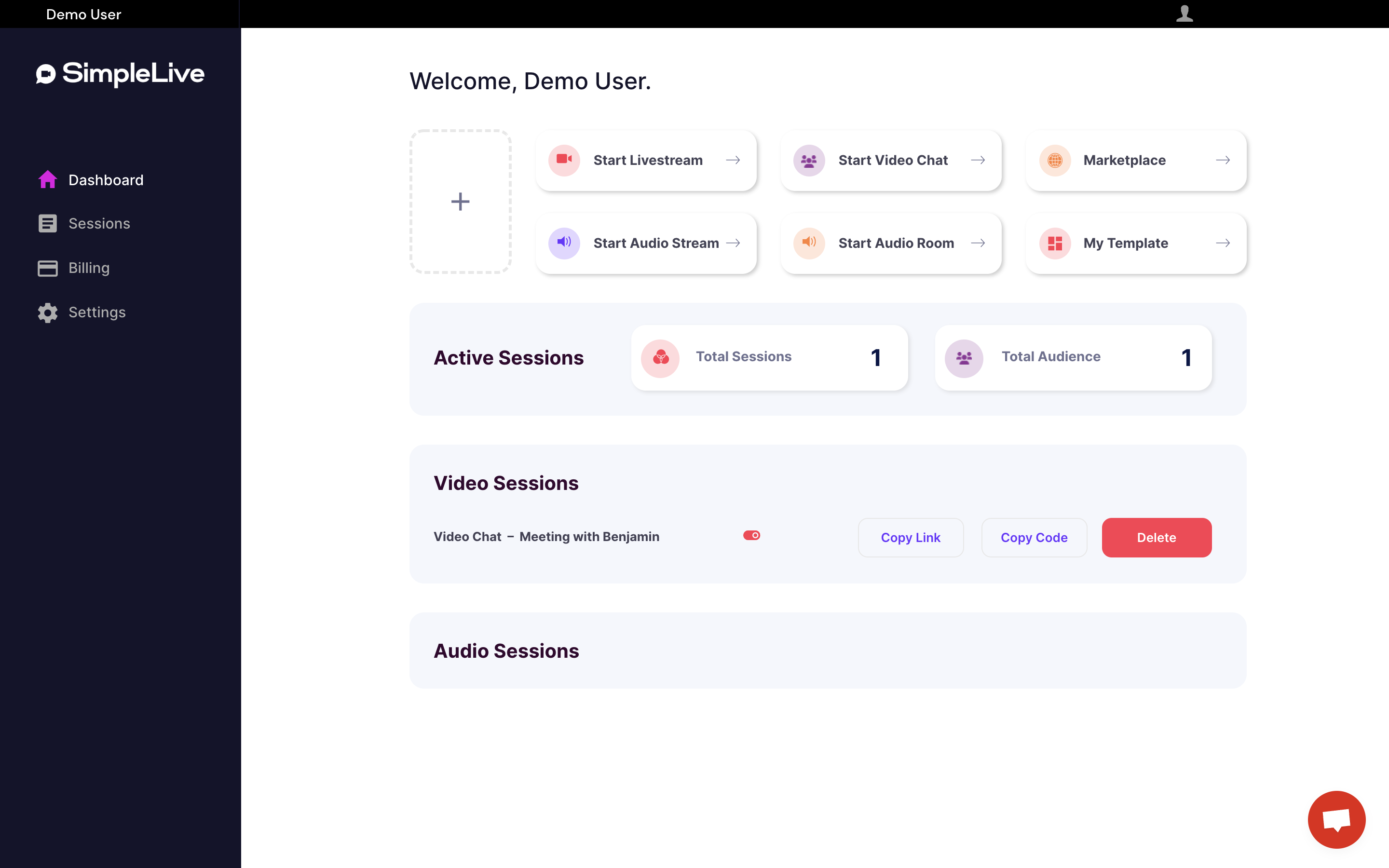 SimpleLive Landing page