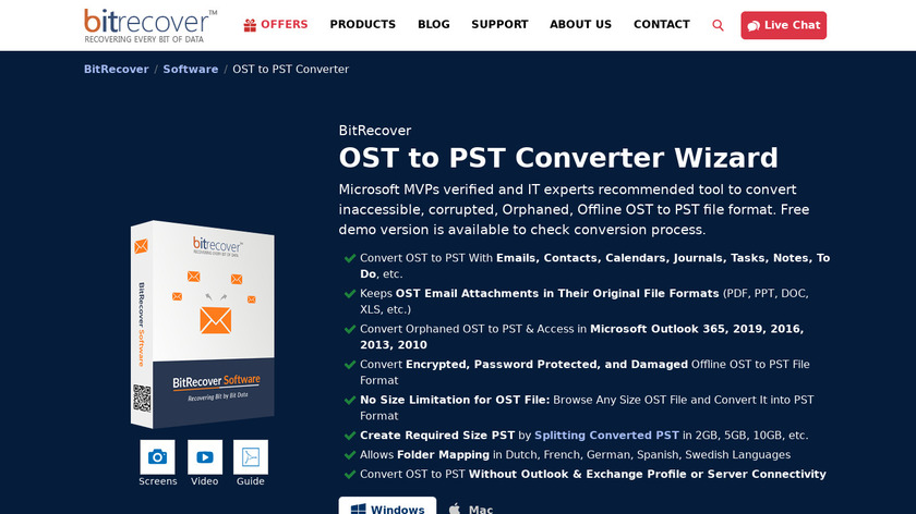 BitRecover OST to PST Converter Landing Page