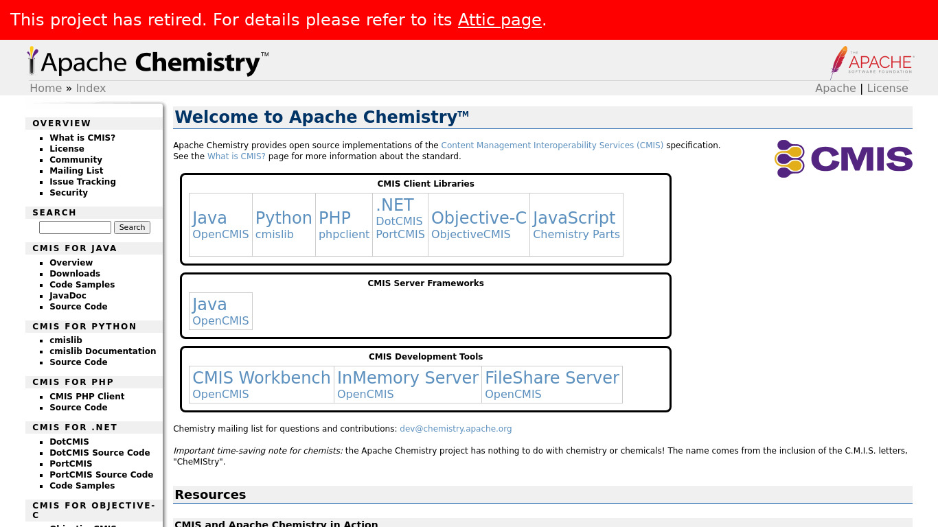Apache Chemistry Landing page